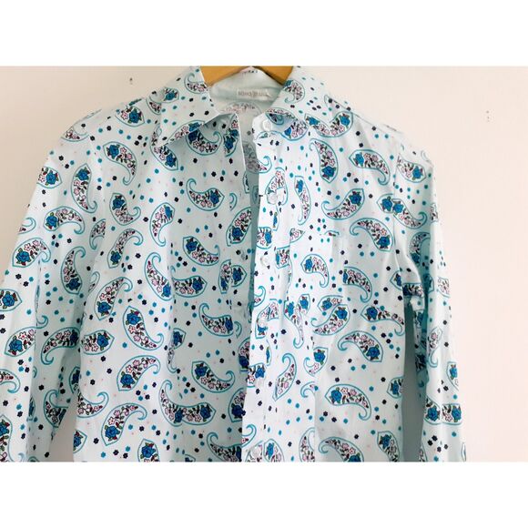 SOHO Jeans Womens Sky Blue Swirly Paisley Button-Up Shirt Jr. Sz Large NWT - Picture 7 of 16